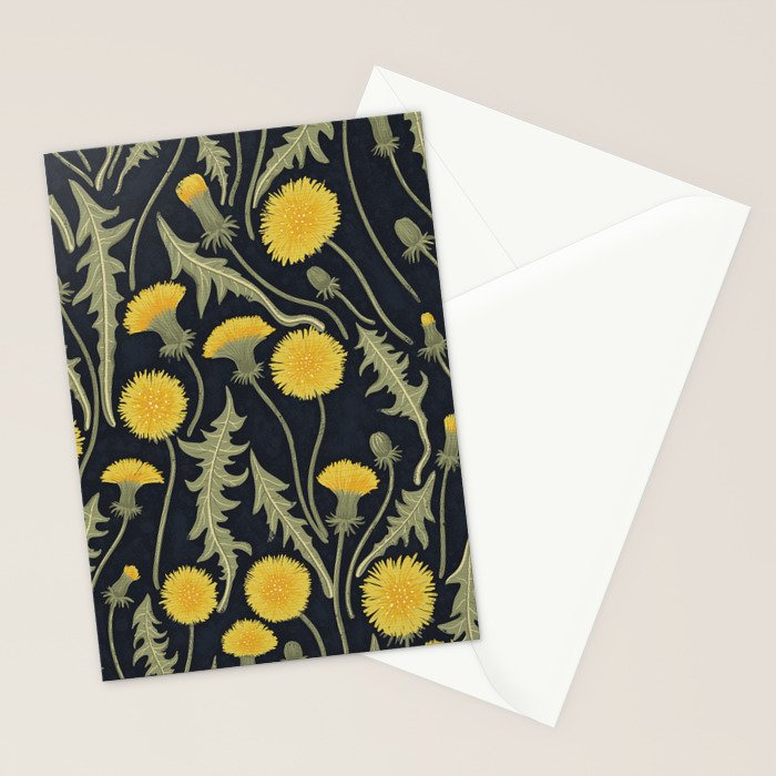 Dandelions, green, yellow and black Stationery Card Gallery Image 2