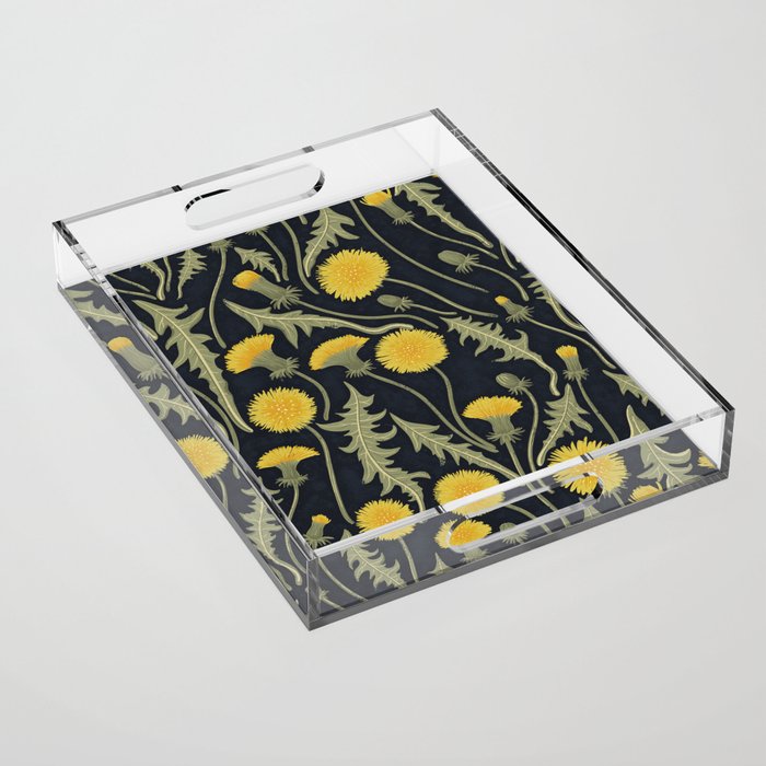 Dandelions, green, yellow and black Acrylic Tray Gallery Image 1