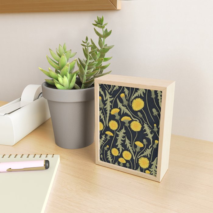 Dandelions, green, yellow and black Mini Art Print Gallery Image 2