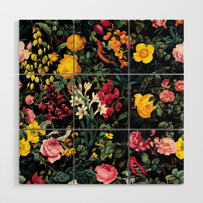 Floral and Birds Pattern Wood Wall Art Gallery Image 1