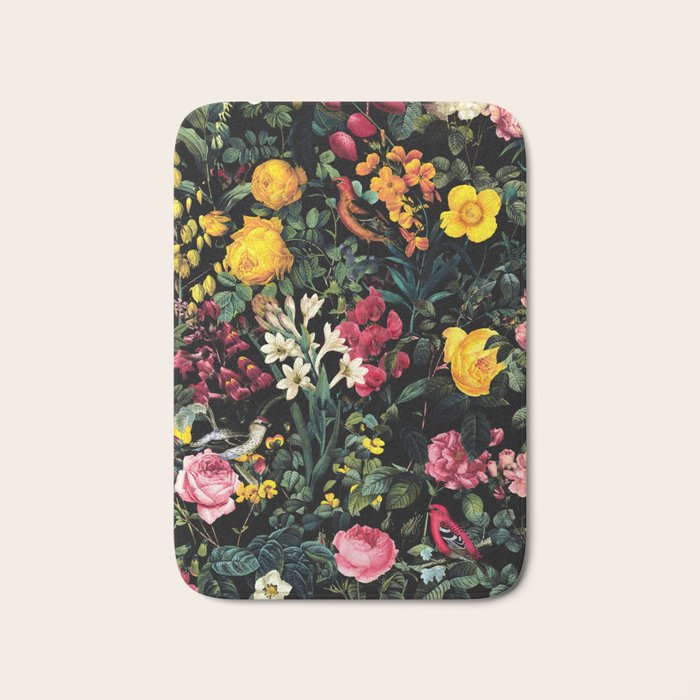 Floral and Birds Pattern Bath Mat Gallery Image 1