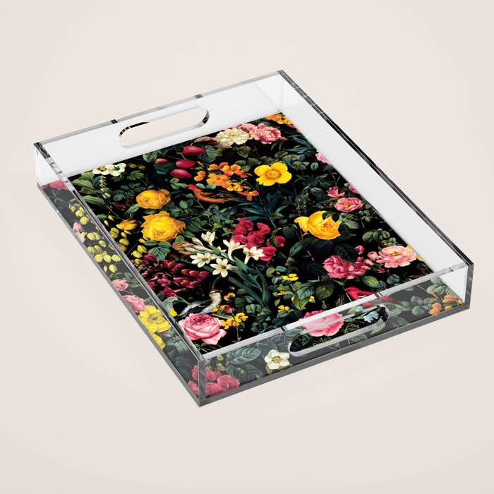 Floral and Birds Pattern Acrylic Tray Gallery Image 1