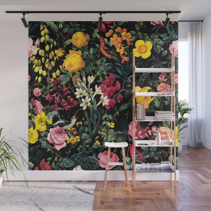Floral and Birds Pattern Wall Mural Gallery Image 1
