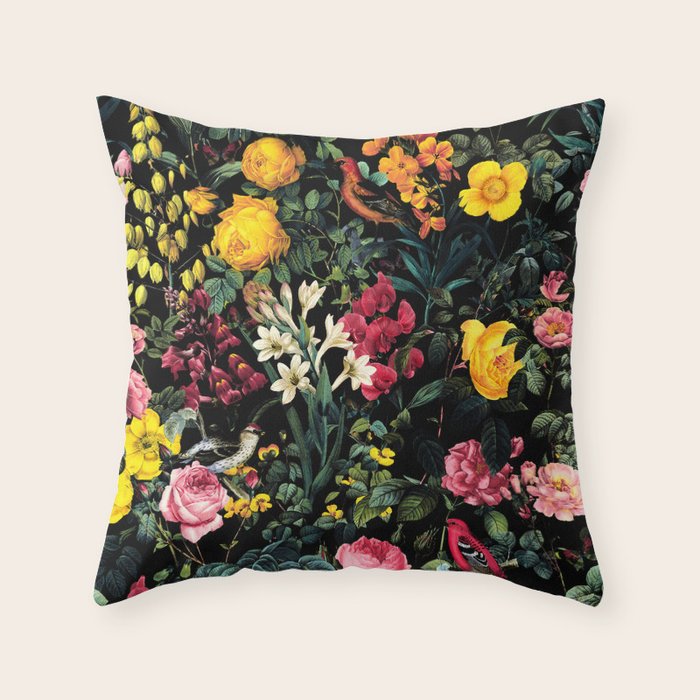Floral and Birds Pattern Throw Pillow Gallery Image 1