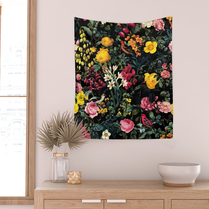Floral and Birds Pattern Wall Tapestry Gallery Image 2