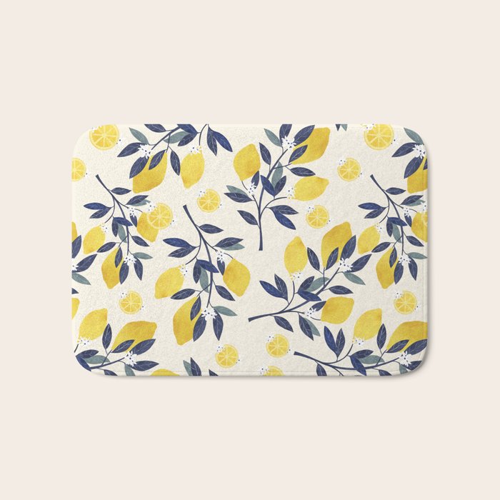 Mediterranean lemon branch pattern Bath Mat Gallery Image 1
