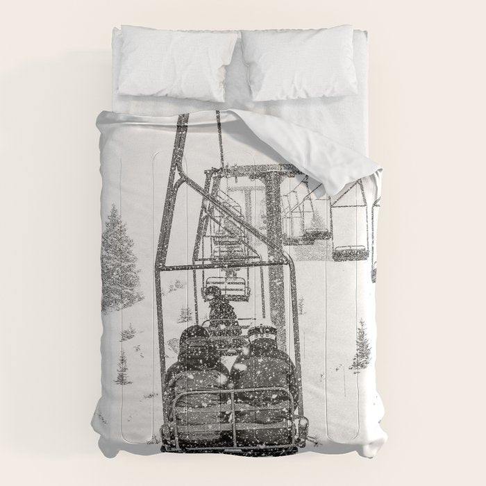 Snow Lift // Ski Chair Lift Colorado Mountains Black and White Snowboarding Vibes Photography Comforter Gallery Image 6