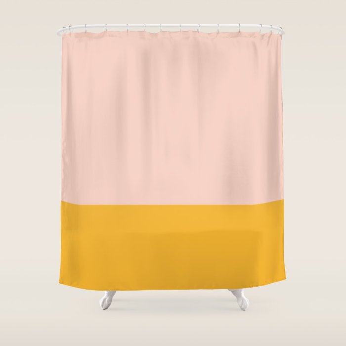 Blush Pink and Mustard Yellow Minimalist Color Block Shower Curtain Gallery Image 1