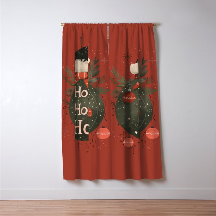Festive Ho Ho Ho Bauble Red  Window Curtain Gallery Image 3