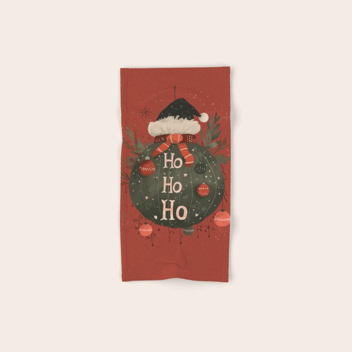 Festive Ho Ho Ho Bauble Red  Bath Towel Gallery Image 1