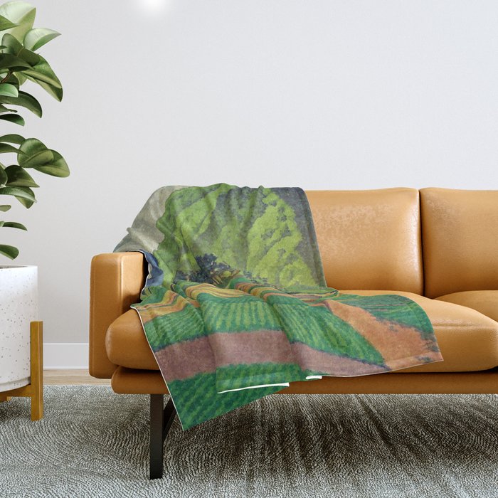 Iksey Crossing - Summer Green Mountain Ukiyoe Nature Landscape Throw Blanket Gallery Image 1