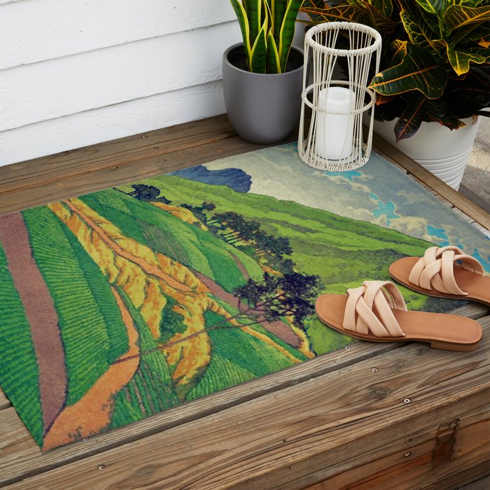 Iksey Crossing - Summer Green Mountain Ukiyoe Nature Landscape Outdoor Rug Gallery Image 2