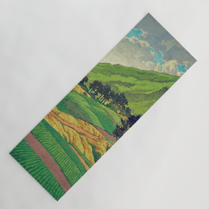 Iksey Crossing - Summer Green Mountain Ukiyoe Nature Landscape Yoga Mat Gallery Image 1