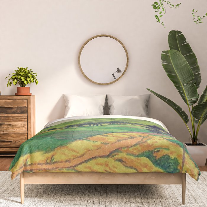 Iksey Crossing - Summer Green Mountain Ukiyoe Nature Landscape Comforter Gallery Image 3