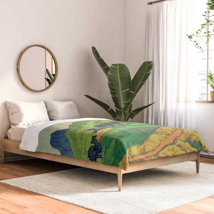 Iksey Crossing - Summer Green Mountain Ukiyoe Nature Landscape Comforter Gallery Image 2