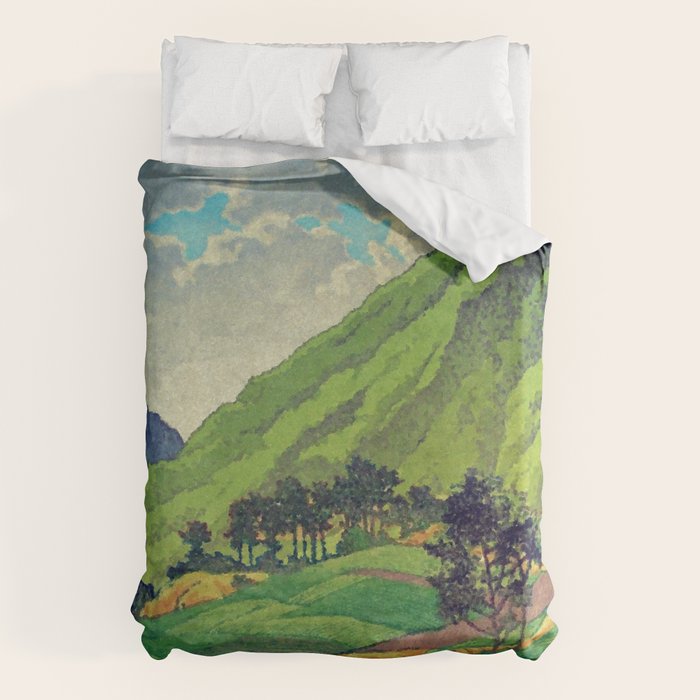 Iksey Crossing - Summer Green Mountain Ukiyoe Nature Landscape Duvet Cover Gallery Image 6