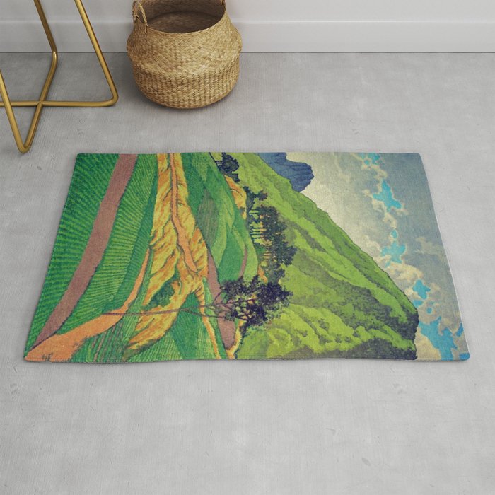 Iksey Crossing - Summer Green Mountain Ukiyoe Nature Landscape Rug Gallery Image 1