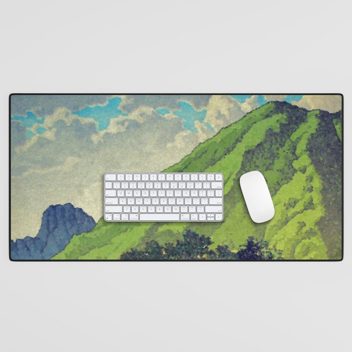 Iksey Crossing - Summer Green Mountain Ukiyoe Nature Landscape Desk Mat Gallery Image 1