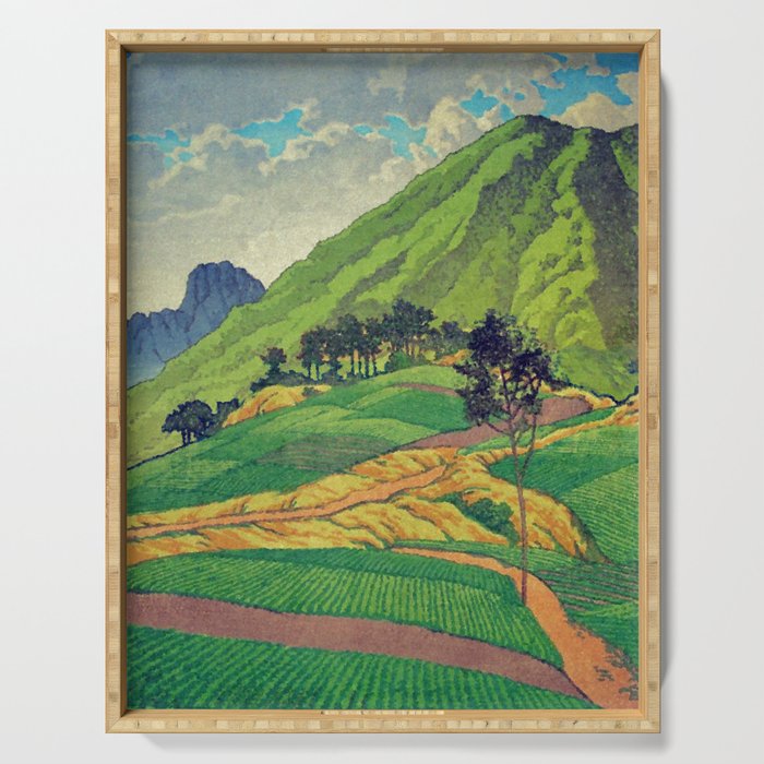 Iksey Crossing - Summer Green Mountain Ukiyoe Nature Landscape Serving Tray Gallery Image 1