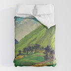 Iksey Crossing - Summer Green Mountain Ukiyoe Nature Landscape Comforter Gallery Image 6
