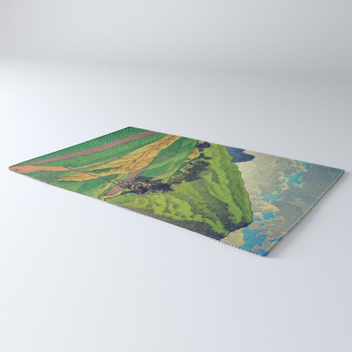 Iksey Crossing - Summer Green Mountain Ukiyoe Nature Landscape Rug Gallery Image 3