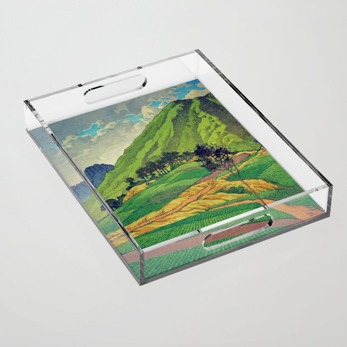Iksey Crossing - Summer Green Mountain Ukiyoe Nature Landscape Acrylic Tray Gallery Image 1