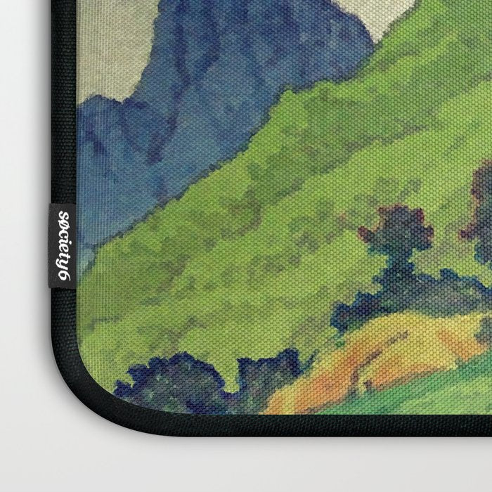 Iksey Crossing - Summer Green Mountain Ukiyoe Nature Landscape Laptop Sleeve Gallery Image 3