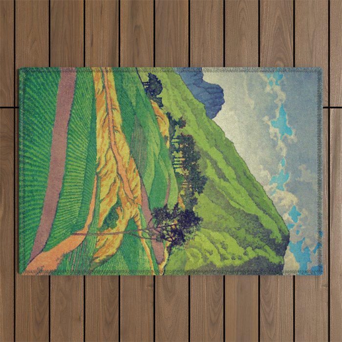 Iksey Crossing - Summer Green Mountain Ukiyoe Nature Landscape Outdoor Rug Gallery Image 1