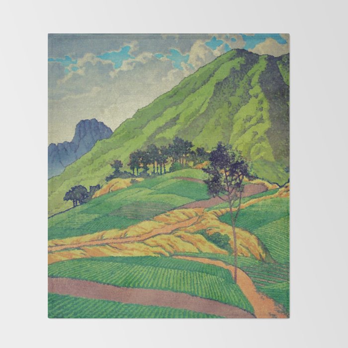 Iksey Crossing - Summer Green Mountain Ukiyoe Nature Landscape Throw Blanket Gallery Image 2