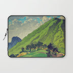 Iksey Crossing - Summer Green Mountain Ukiyoe Nature Landscape Laptop Sleeve Gallery Image 1