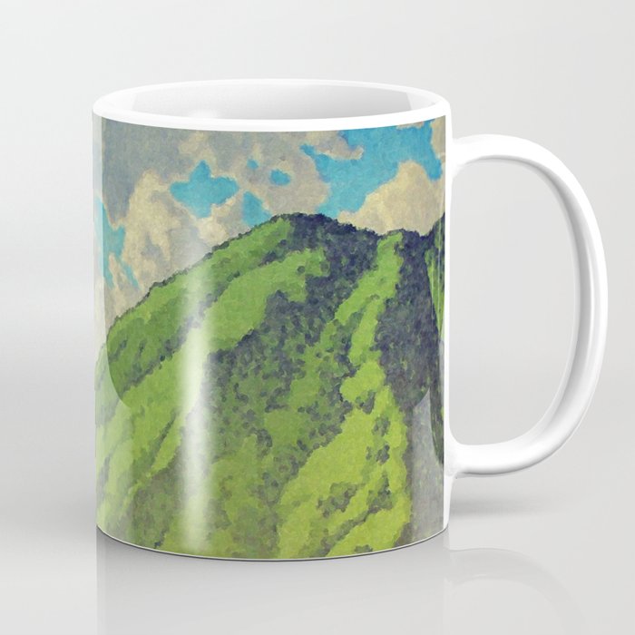 Iksey Crossing - Summer Green Mountain Ukiyoe Nature Landscape Coffee Mug Gallery Image 1