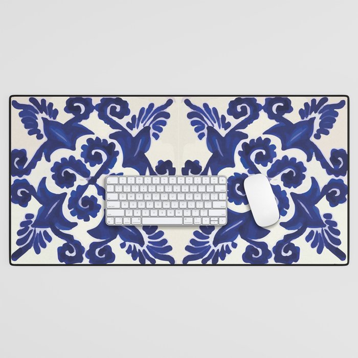 Talavera mexican tile traditional blue ceramic mosaic Desk Mat Gallery Image 1