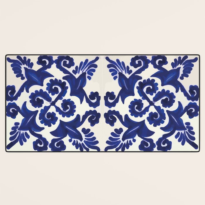 Talavera mexican tile traditional blue ceramic mosaic Desk Mat Gallery Image 3