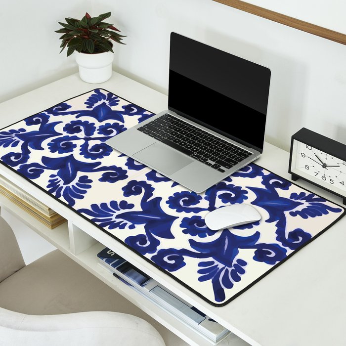 Talavera mexican tile traditional blue ceramic mosaic Desk Mat Gallery Image 2