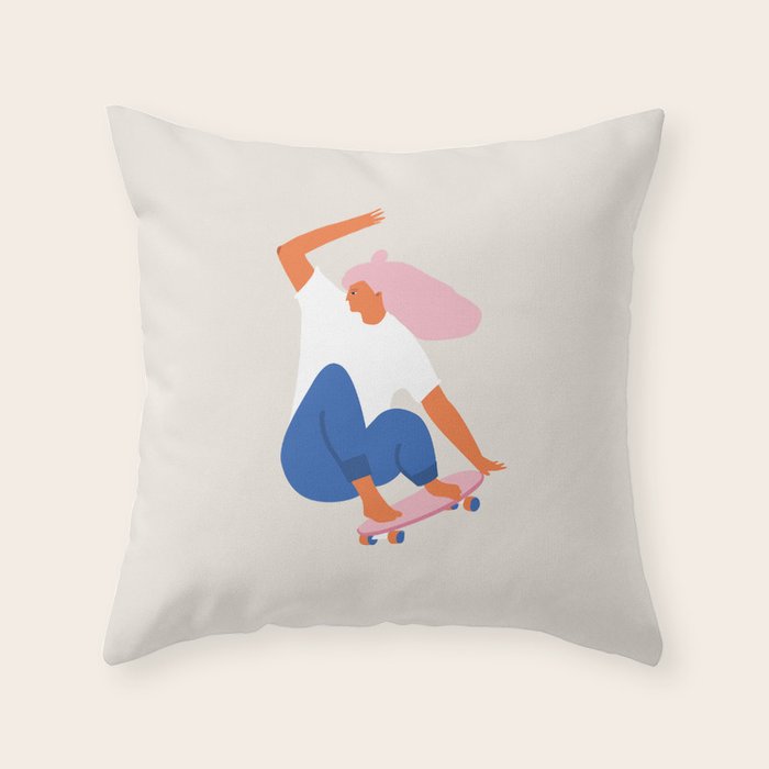 Skateboard girl Throw Pillow Gallery Image 1