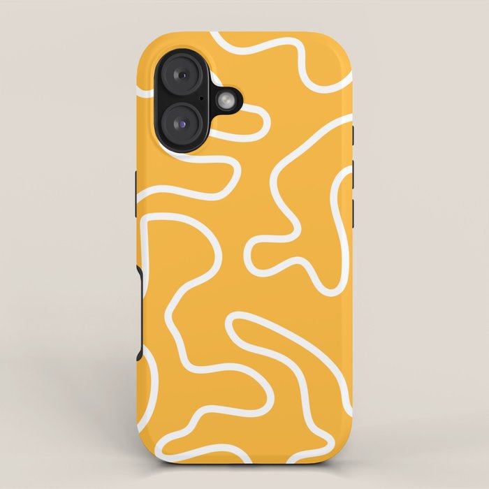 Squiggle Maze Abstract Minimalist Pattern in Mustard and White iPhone Case Gallery Image 1