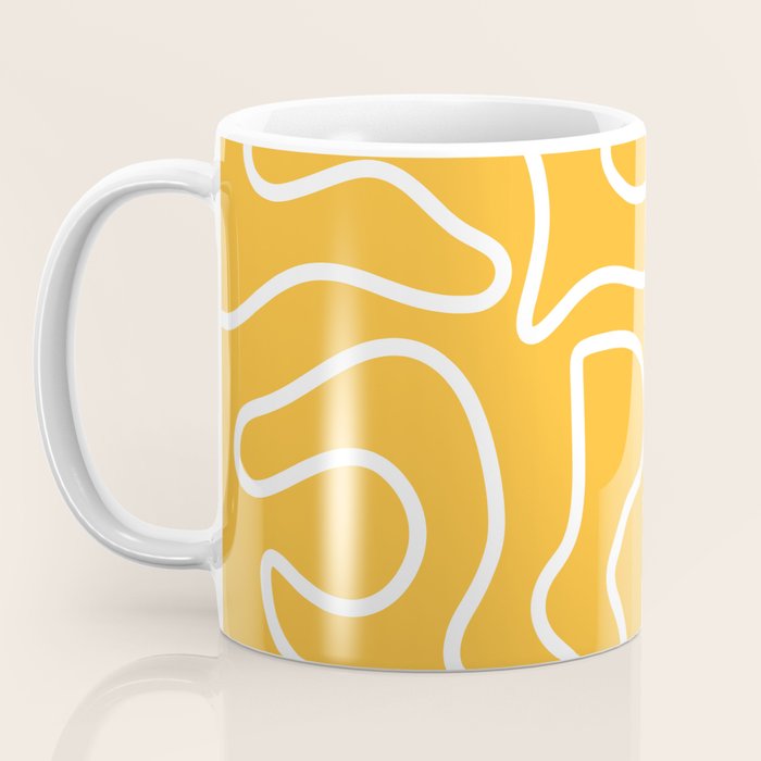 Squiggle Maze Abstract Minimalist Pattern in Mustard and White Coffee Mug Gallery Image 3