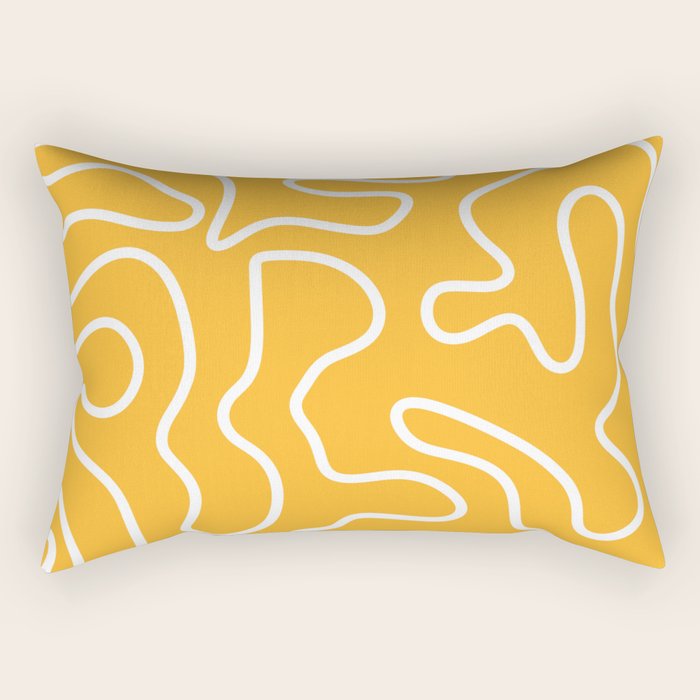 Squiggle Maze Abstract Minimalist Pattern in Mustard and White Rectangular Pillow Gallery Image 2