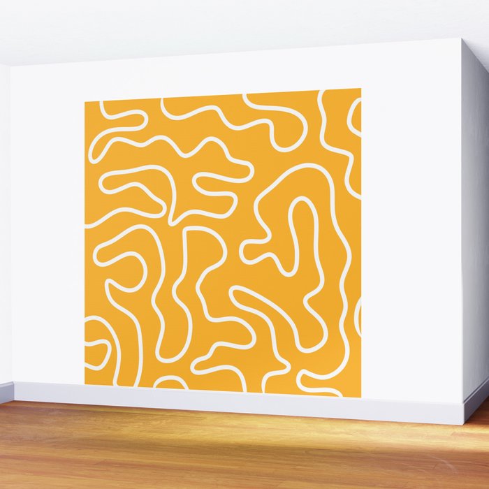 Squiggle Maze Abstract Minimalist Pattern in Mustard and White Wall Mural Gallery Image 2
