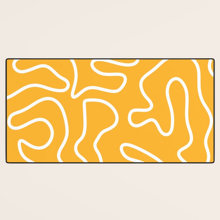 Squiggle Maze Abstract Minimalist Pattern in Mustard and White Desk Mat Gallery Image 3