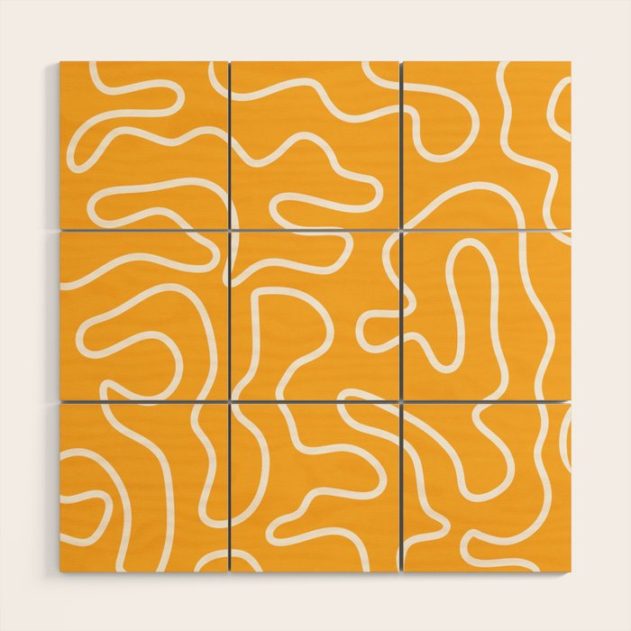 Squiggle Maze Abstract Minimalist Pattern in Mustard and White Wood Wall Art Gallery Image 1