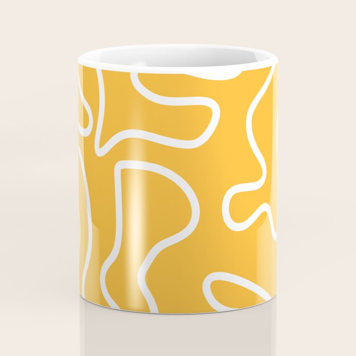 Squiggle Maze Abstract Minimalist Pattern in Mustard and White Coffee Mug Gallery Image 4