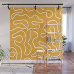 Squiggle Maze Abstract Minimalist Pattern in Mustard and White Wall Mural Gallery Image 1