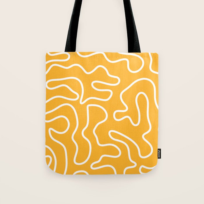 Squiggle Maze Abstract Minimalist Pattern in Mustard and White Tote Bag Gallery Image 1
