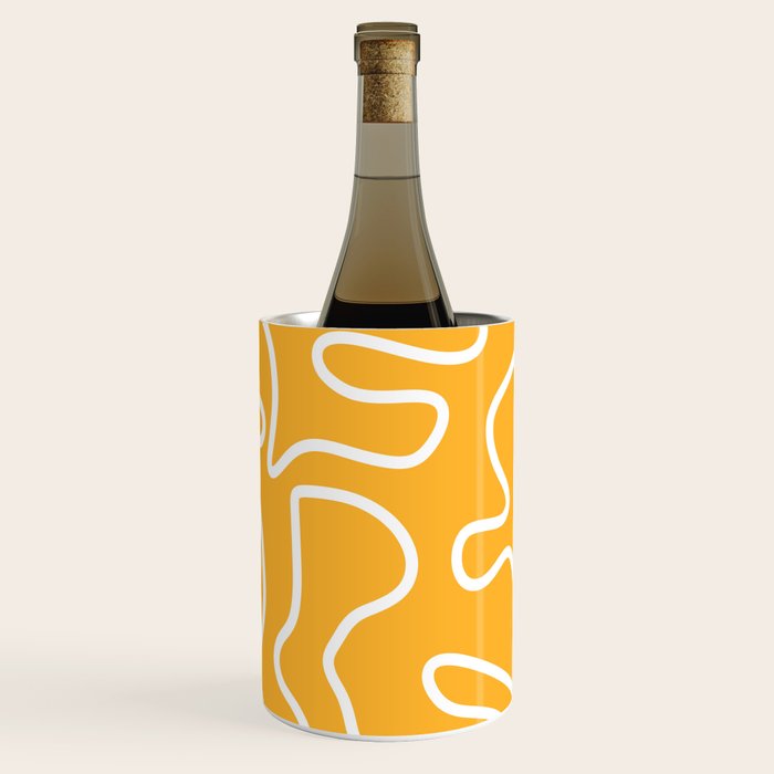Squiggle Maze Abstract Minimalist Pattern in Mustard and White Wine Chiller Gallery Image 1
