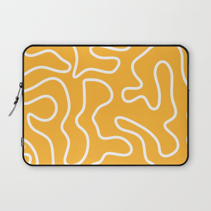 Squiggle Maze Abstract Minimalist Pattern in Mustard and White Laptop Sleeve Gallery Image 1