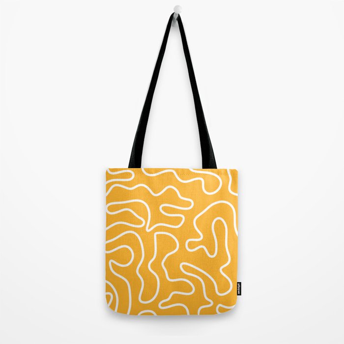 Squiggle Maze Abstract Minimalist Pattern in Mustard and White Tote Bag Gallery Image 2