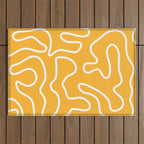 Squiggle Maze Abstract Minimalist Pattern in Mustard and White Outdoor Rug Gallery Image 1