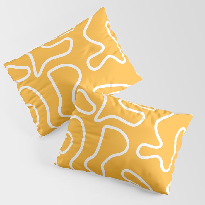 Squiggle Maze Abstract Minimalist Pattern in Mustard and White Pillow Sham Gallery Image 3