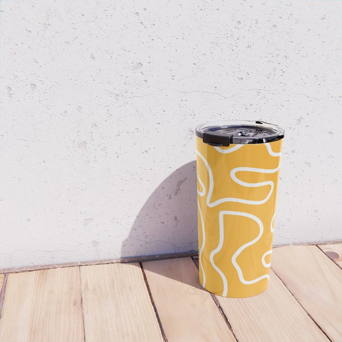 Squiggle Maze Abstract Minimalist Pattern in Mustard and White Travel Mug Gallery Image 4